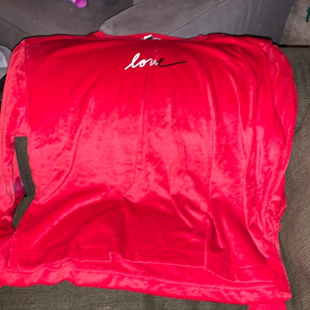 womens red fuzzy long sleeve nightshirt